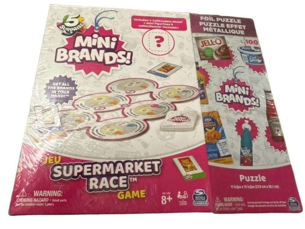 5 Surprise Mini Brands Supermarket Race Game and Puzzle Set